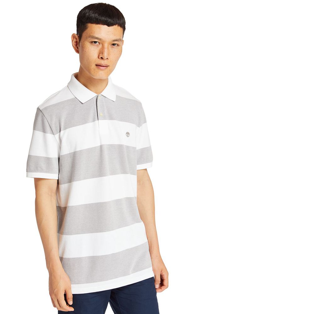 Polo Timberland Hombre Keene River Striped Shirt Gris/Blancas - Chile VWX-695842